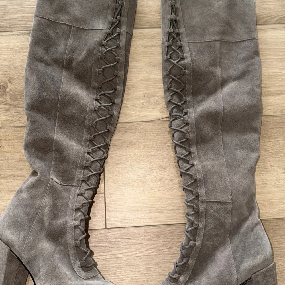 Franco Sarto PANYA grey suede lace-up over-the-knee boots with a block heel 7M